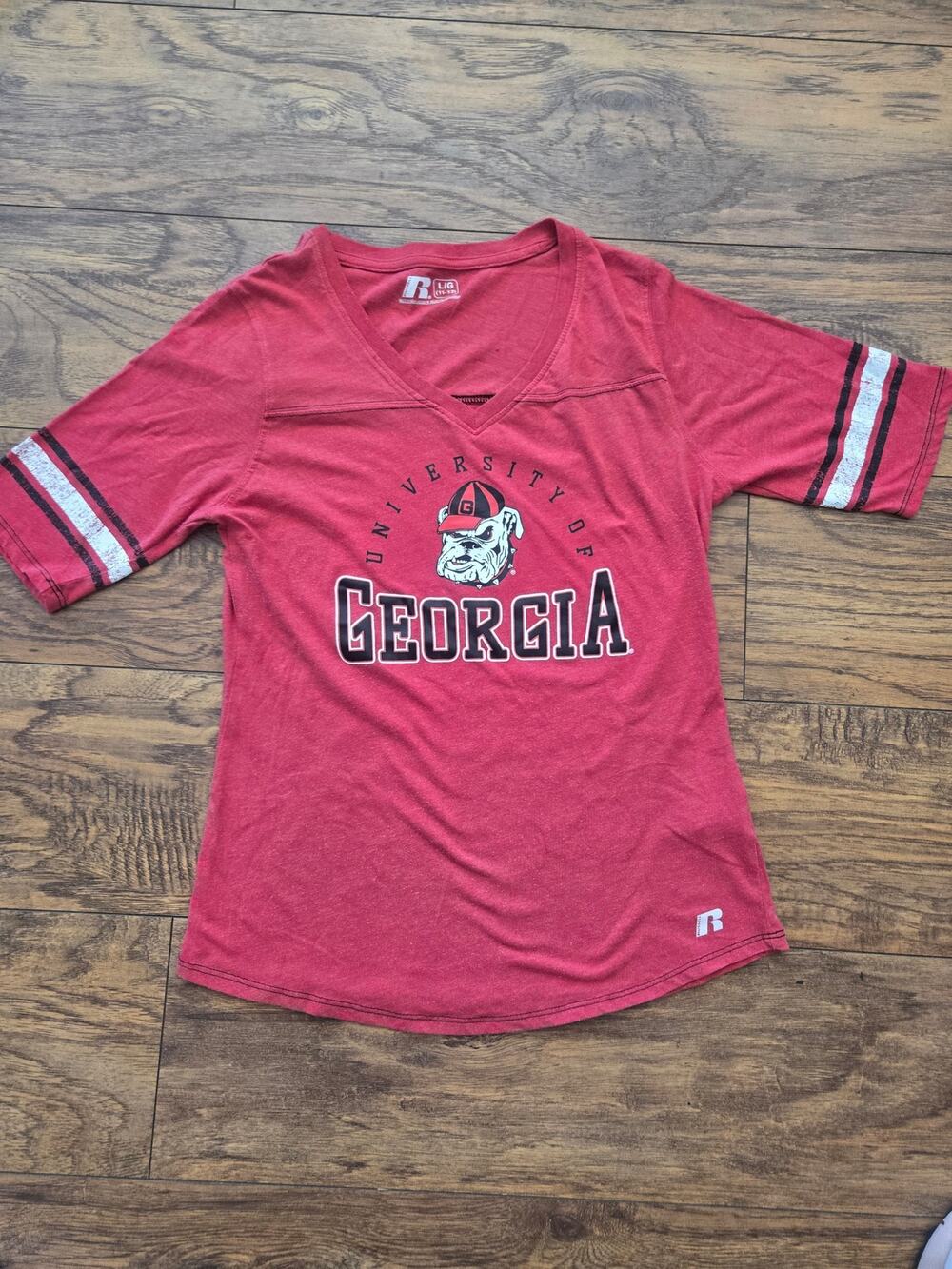 Russell Athletic Georgia Bulldogs Women's Large V Neck T Shirt Red UGA NCAA